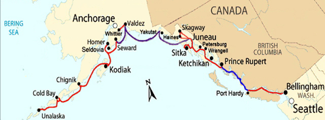 Alaska Ferry Route Map. Ferries to Alaska